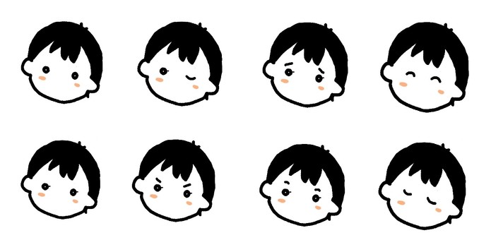 こどもの顔集 顔,表情,怒る,ムカつく,かわいい,子供,わがまま,笑う,寝る,ウインクのイラスト素材