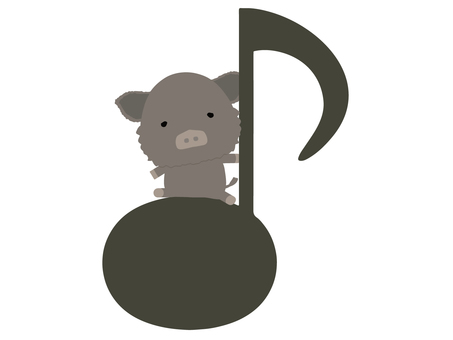 音符に座っている猪 音符,イノシシ,動物,かわいい,音楽のイラスト素材