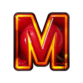 ebin_M 文字,ギラギラ,立体,メタリック,赤色,アルファベット,m,チラシのイラスト素材