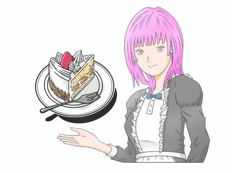 ケーキをお勧めする可愛いメイド ケーキ,メイド,スイーツ,萌え系,女性,手書き,可愛い,美人,お洒落,自然体のイラスト素材