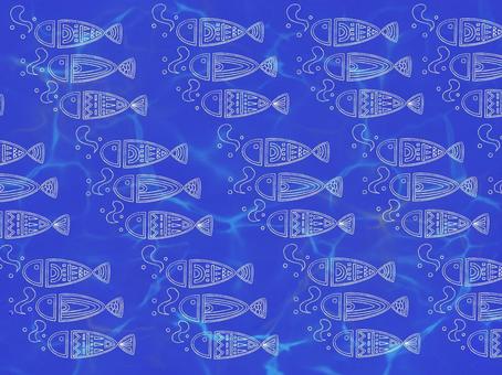 さかな模様 背景＆壁紙（ホワイト） 魚,小魚,さかな,可愛い,手描き,柄,青,白,模様,イラストのイラスト素材