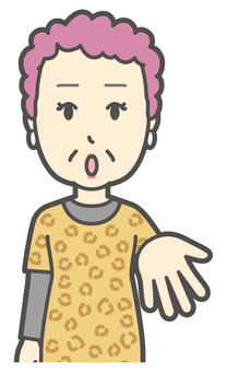  欲しそうな片手を差し出したおばちゃん ください,真剣,おばちゃん,大阪,ヒョウ柄,おばはん,中年,女性,関西,派手のイラスト素材