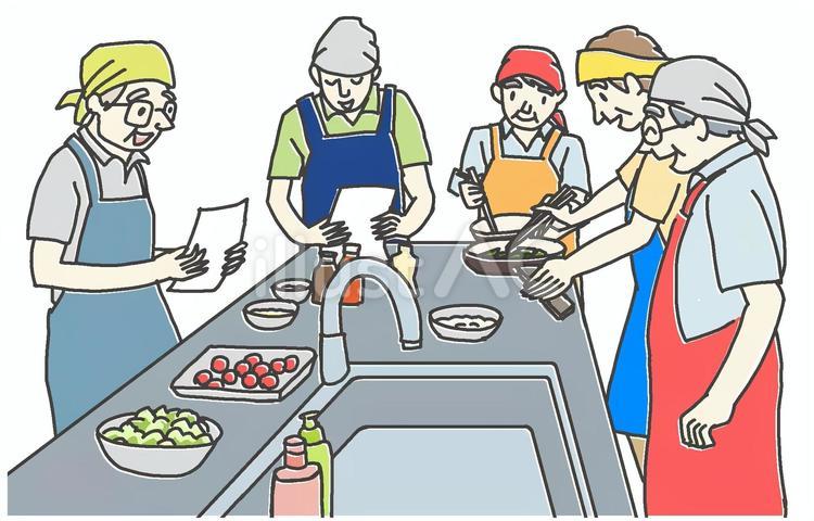 料理を楽しむシニア男性のイラスト 料理教室,料理,講習のイラスト素材