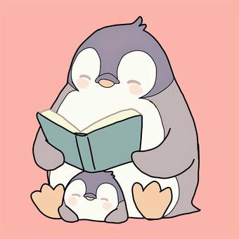 親子読書 秋,読書,読書の秋,動物,ペンギン,可愛い,ゆるふわのイラスト素材