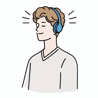 青いヘッドホンをつけた男性