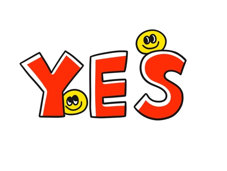 YES yes,文字,手書き,赤,黄色,ワンポイントのイラスト素材