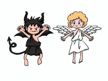 天使と悪魔 天使,悪魔,エンジェル,デビル,子供,羽,つの,尻尾,ハロウィン,かわいいのイラスト素材
