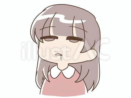 半目で上を向いてよだれを垂らす女性