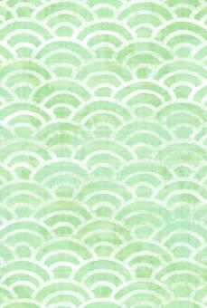 和柄ポストカード青海波緑（縦） 和柄,青海波,緑色,はがき,ポストカード,縦向き,縦型,背景,波模様,手描きのイラスト素材