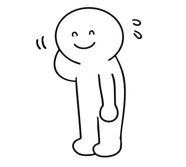 照れ笑いする棒人間 照れ笑い,苦笑い,棒人間,線画,キャラクター,手描き,手書き,イラスト,挿し絵のイラスト素材