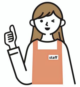 グーサインする店員　女性2 店員,スタッフ,販売員,女性,案内,接客,ウインク,笑顔,イラスト,仕事のイラスト素材