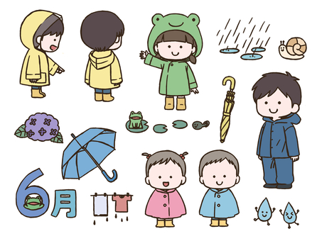 插图, 雨衣, 男孩, 女孩, 