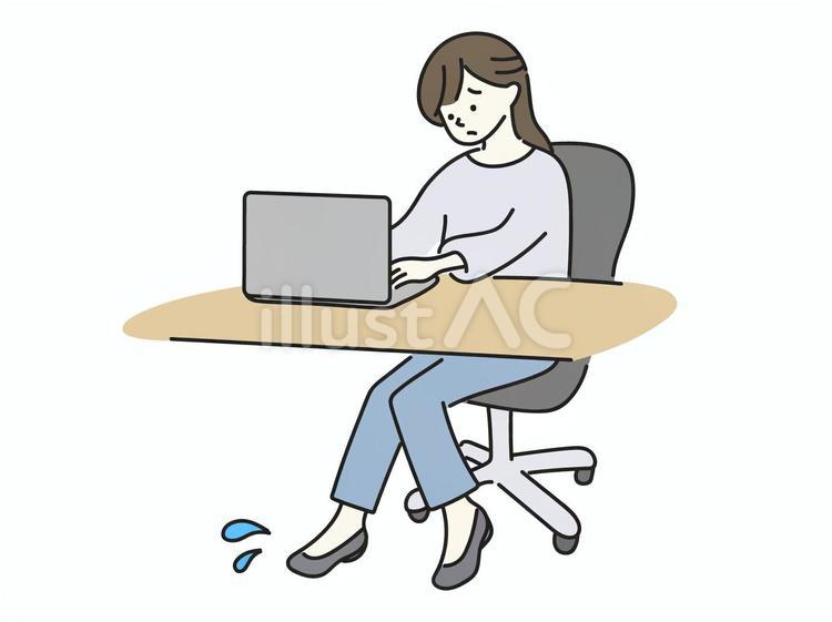 足元が濡れて困りながら仕事している女性 足元,雨,梅雨のイラスト素材
