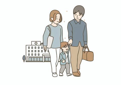 退院した男性と家族 退院した男性と家族 退院,家族,患者,病院,回復,健康,笑顔,親子,夫婦,安心のイラスト素材