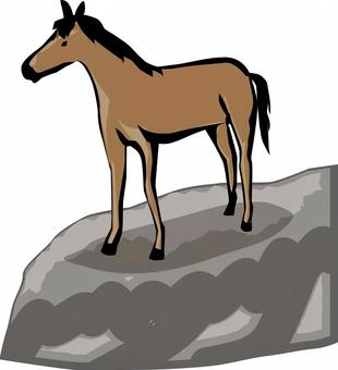 崖の馬  崖の馬  馬,野生,動物,立ち姿,立ち止まる,崖,岩,自然,筆絵のイラスト素材