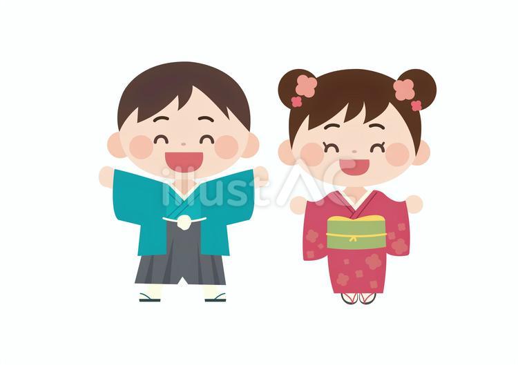 着物を着た子供たち 正月,着物,新年のイラスト素材