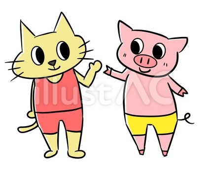 水着の猫と豚