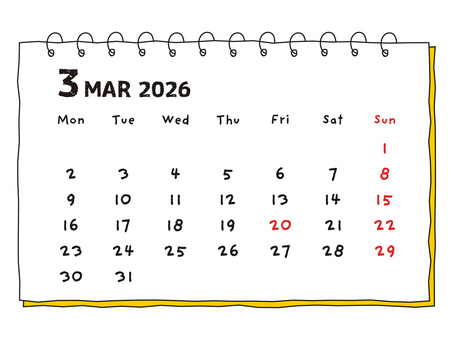 2026年3月 手描き風の月間カレンダー カレンダー,2026,3月,月間,手描き,ノート,月別,スケッチブック,春,2026年のイラスト素材