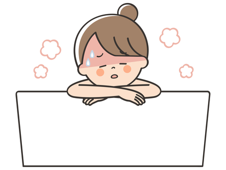 お風呂でのぼせる女性 お風呂,のぼせる,のぼせ,暑い,熱い,体調不良,不調,クラクラ,フラフラ,めまいのイラスト素材