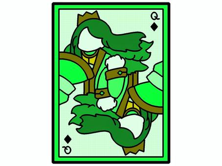 ダイヤのクイーンのトランプアイコン『緑』 クイーン,トランプ,ダイヤ,マーク,文字,アルファベット,モチーフ,カラー,カード,ゲームのイラスト素材