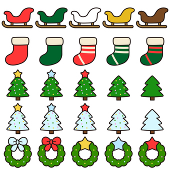 クリスマスの装飾品 クリスマス,ソリ,ソックス,クリスマスツリー,クリスマスリースのイラスト素材