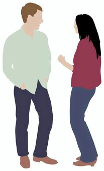 人物全身イラスト / 若いカップル・会話 人物全身イラスト / 若いカップル・会話 人物,人,シルエット,会話,雑談,顔なし,全身,男女,カップル,シチュエーションのイラスト素材