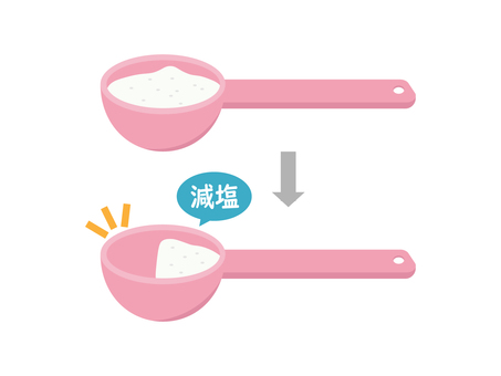 減塩2 減塩,調味料,塩分,塩,食塩,ナトリウム,減らす,軽量スプーン,スプーン,矢印のイラスト素材