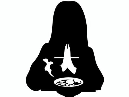 月見うどんを食べる女性　シルエット素材 いただきます,ラーメン,うどん,麺類,女,女性,昼食,ランチ,外食,シルエットのイラスト素材