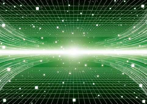 デジタルなエネルギーと空間の緑色の背景 デジタル,サイバー,エネルギー,光,曲線,グリッド,空間,スタイリッシュ,緑色,背景のイラスト素材