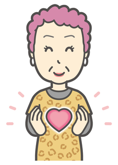  大阪のおばちゃん-144-バスト ハート,おばちゃん,大阪,ヒョウ柄,おばはん,中年,女性,関西,派手,おばさんのイラスト素材