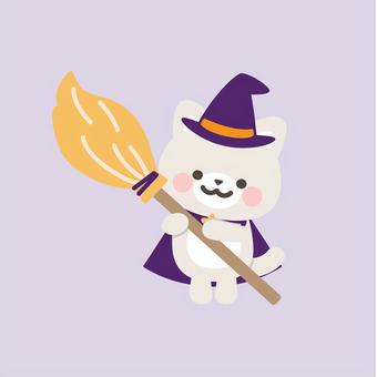 魔法使いのねこ_２ 主線なし ねこ,ハロウィン,魔法使い,動物,かわいい,挿絵,ワンポイント,魔女,ほうき,持つのイラスト素材