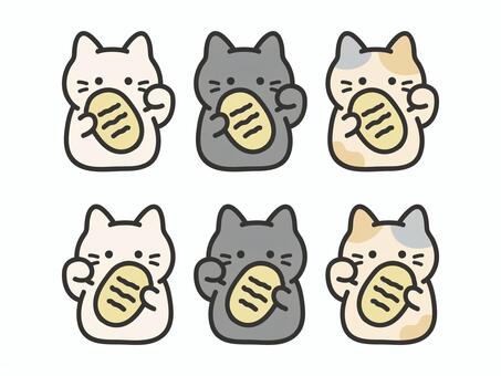 招き猫イラストセット黒い画線 猫,招き猫,正月,お正月,年賀状,縁起物,手描き,かわいい,デフォルメ,ねこのイラスト素材