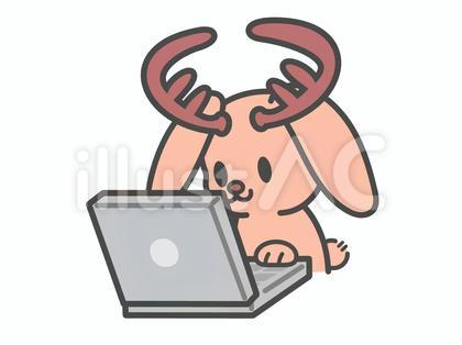 パソコン操作するジャッカロープ(茶)