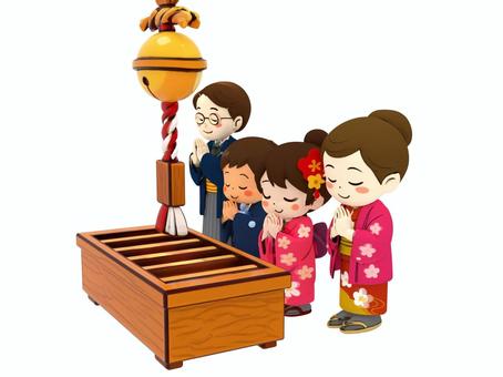 正月新春初詣神社で仲良く参拝の家族の親子 年賀状,神社,初詣,お正月,正月,新春,元旦,参拝,家族,親子のイラスト素材