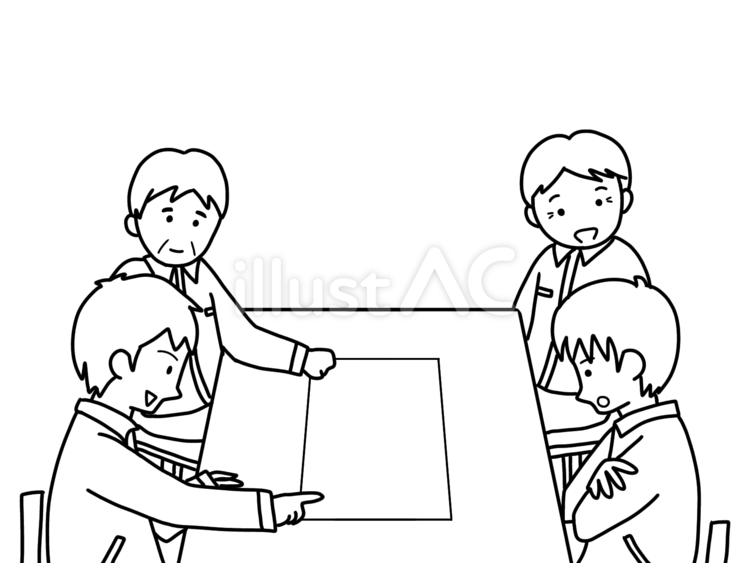 話し合いをする作業員　線のみ 作業員,作業服,笑顔のイラスト素材