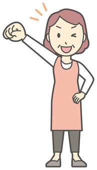  エプロンおばちゃん-149-全身 応援,おばちゃん,エプロン,お母さん,ママ,中年,おばさん,主婦,人物,かわいいのイラスト素材