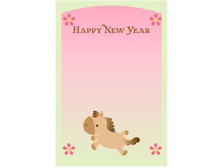 お正月_年賀状_走る馬_4 お正月,年賀状,木馬,午年,馬,花のイラスト素材