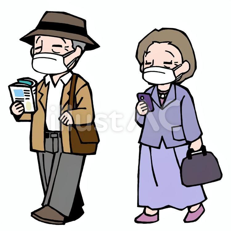 シニア・夫婦・旅行・マスク 夫婦,老人,シニアのイラスト素材