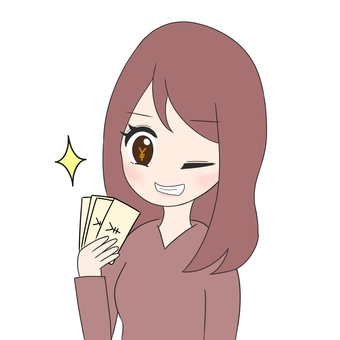 お金を持つ女の子 女性,女の子,ピンク,おんな,お小遣い,給料,臨時収入,バストアップ,上半身,女子のイラスト素材