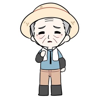 農家のおじいちゃん　困り顔 年配,農作業,人物,人,立ち絵,全身,笑顔,男性,おじいちゃん,祖父のイラスト素材