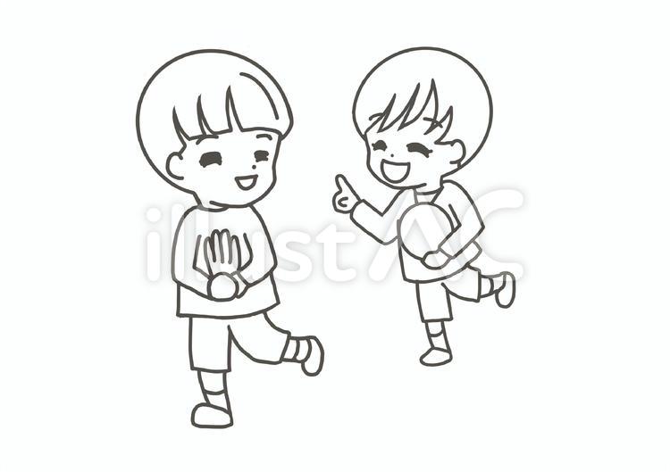 仲良し男の子　サッカー線画　　 男子,シンプル,仲良しのイラスト素材