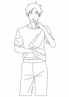歯磨きをする寝起きの男性モノクロ線画 歯磨き,寝癖,寝起き,男性,歯ブラシ,歯,磨く,早起き,生活習慣,オーラルケアのイラスト素材