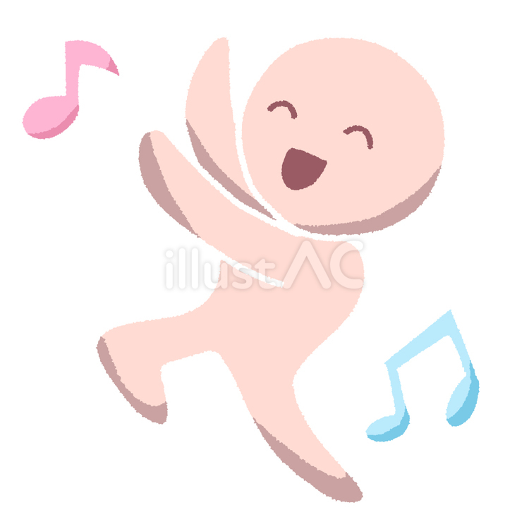 手描き風　音符付き楽しく踊る人　主線なし 人物,人間,喜ぶのイラスト素材