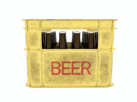 黄色の汚れたビールケースとビール ビールケース,ケース,ビール箱,入れ物,3d,cg,瓶ビール,黄色,汚れのイラスト素材