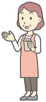  コーヒーを片手に話している中年の女性 話す,おばさん,人,女性,中年,おばちゃん,シニア,ママ,主婦,ヘルパーのイラスト素材
