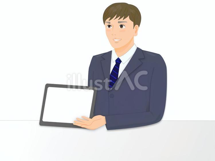 タブレットを用い説明する男性 男性,人物,人のイラスト素材