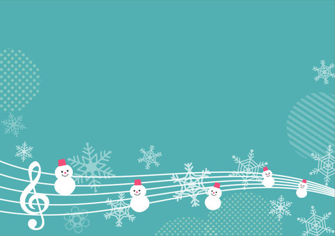 五線紙と雪だるまと雪の結晶の背景 雪の結晶,五線紙,雪だるま,背景,冬,曲線,可愛い,シンプル,ト音記号,音楽のイラスト素材