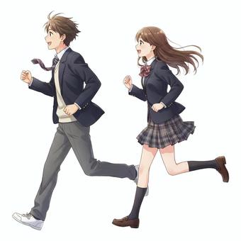アニメ風の走る高校生の男女