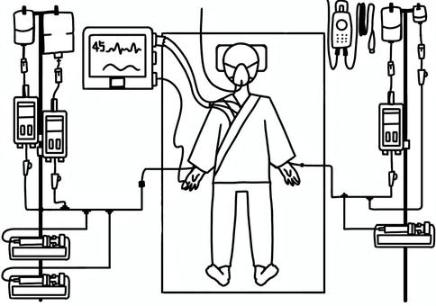 大量の点滴とズボンの患者 線画 大量の点滴とズボンの患者 線画 大量,点滴,患者,治療,シリンジポンプ,入院,輸液ポンプ,ベッド,線画のイラスト素材