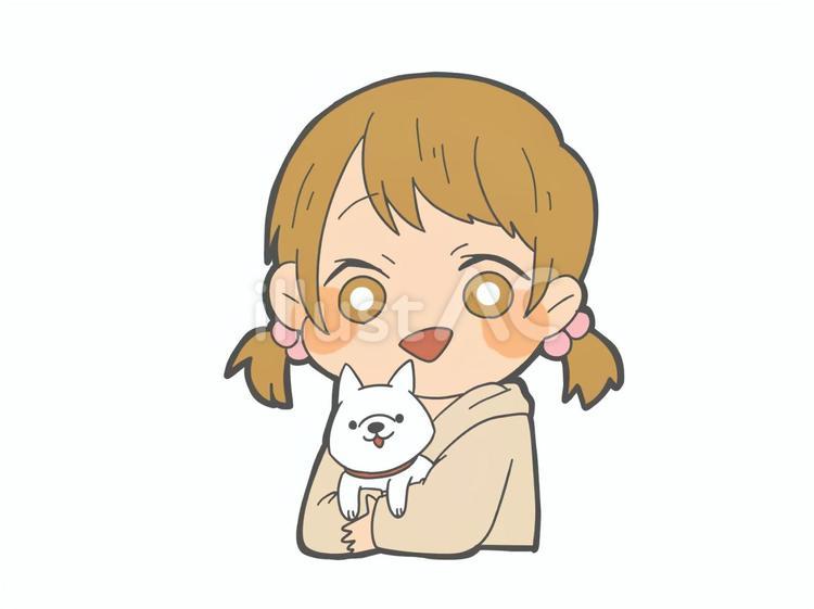 子供と犬 女の子,抱っこ,犬のイラスト素材